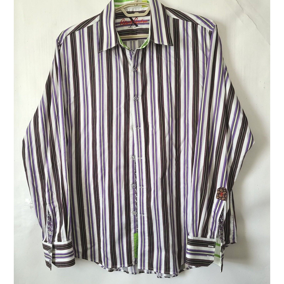 Robert Graham X Collection Multicolor Striped Shirt XL Tailored Fit Flip Cuffs - Picture 1 of 11